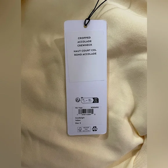 Alo NWT Cropped Accolade Crewneck Candlelight Yellow Size S